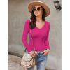Ekouaer Long Sleeve Shirts for Women V Neck Basics Tops Lightweight Base Layer Slim Fit Top Thermal Undershirts(Hot Pink)