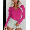 Ekouaer Long Sleeve Shirts for Women V Neck Basics Tops Lightweight Base Layer Slim Fit Top Thermal Undershirts(Hot Pink)