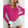 Ekouaer Long Sleeve Shirts for Women V Neck Basics Tops Lightweight Base Layer Slim Fit Top Thermal Undershirts(Hot Pink)