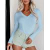Ekouaer Long Sleeve Shirts for Women V Neck Basics Tops Lightweight Base Layer Slim Fit Top Thermal Undershirts(Light Blue)