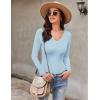 Ekouaer Long Sleeve Shirts for Women V Neck Basics Tops Lightweight Base Layer Slim Fit Top Thermal Undershirts(Light Blue)