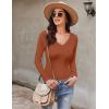 Ekouaer Long Sleeve Shirts for Women V Neck Basics Tops Lightweight Base Layer Slim Fit Top Thermal Undershirts(Light Brown)