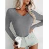 Ekouaer Long Sleeve Shirts for Women V Neck Basics Tops Lightweight Base Layer Slim Fit Top Thermal Undershirts(Light Grey)