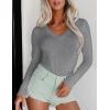 Ekouaer Long Sleeve Shirts for Women V Neck Basics Tops Lightweight Base Layer Slim Fit Top Thermal Undershirts(Light Grey)