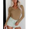 Ekouaer Long Sleeve Shirts for Women V Neck Basics Tops Lightweight Base Layer Slim Fit Top Thermal Undershirts(Light Khaki)