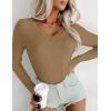Ekouaer Long Sleeve Shirts for Women V Neck Basics Tops Lightweight Base Layer Slim Fit Top Thermal Undershirts(Light Khaki)