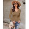 Ekouaer Long Sleeve Shirts for Women V Neck Basics Tops Lightweight Base Layer Slim Fit Top Thermal Undershirts(Light Khaki)