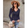 Ekouaer Long Sleeve Shirts for Women V Neck Basics Tops Lightweight Base Layer Slim Fit Top Thermal Undershirts(Navy Blue)