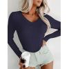 Ekouaer Long Sleeve Shirts for Women V Neck Basics Tops Lightweight Base Layer Slim Fit Top Thermal Undershirts(Navy Blue)