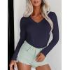 Ekouaer Long Sleeve Shirts for Women V Neck Basics Tops Lightweight Base Layer Slim Fit Top Thermal Undershirts(Navy Blue)
