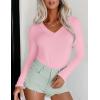 Ekouaer Long Sleeve Shirts for Women V Neck Basics Tops Lightweight Base Layer Slim Fit Top Thermal Undershirts(Pink)