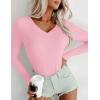 Ekouaer Long Sleeve Shirts for Women V Neck Basics Tops Lightweight Base Layer Slim Fit Top Thermal Undershirts(Pink)