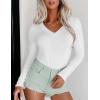 Ekouaer Long Sleeve Shirts for Women V Neck Basics Tops Lightweight Base Layer Slim Fit Top Thermal Undershirts(White)