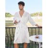Ekouaer Mens Satin Robe Lightweight Silky Kimono Bathrobe 3/4 Sleeve Spa Knee Length Loungewear with Pockets S-3XL(White)