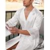 Ekouaer Mens Satin Robe Lightweight Silky Kimono Bathrobe 3/4 Sleeve Spa Knee Length Loungewear with Pockets S-3XL(White)