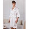 Ekouaer Mens Satin Robe Lightweight Silky Kimono Bathrobe 3/4 Sleeve Spa Knee Length Loungewear with Pockets S-3XL(White)