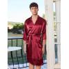 Ekouaer Mens Satin Robe Lightweight Silky Kimono Bathrobe 3/4 Sleeve Spa Knee Length Loungewear with Pockets S-3XL(Wine Red)