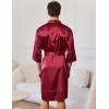 Ekouaer Mens Satin Robe Lightweight Silky Kimono Bathrobe 3/4 Sleeve Spa Knee Length Loungewear with Pockets S-3XL(Wine Red)