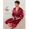 Ekouaer Mens Satin Robe Lightweight Silky Kimono Bathrobe 3/4 Sleeve Spa Knee Length Loungewear with Pockets S-3XL(Wine Red)