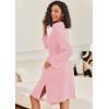Ekouaer Robe for Women Ribbed Knit Bathrobe Soft Knee Length Kimono Robes Ladies Sleepwear with Pockets S-XXL(Pink)