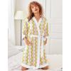 Ekouaer Robes for Women Knee Length Bathrobe Lightweight Kimono Robe 3/4 Sleeve Knit Sleepwear with Pockets(Yellow Pink Grid)