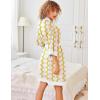 Ekouaer Robes for Women Knee Length Bathrobe Lightweight Kimono Robe 3/4 Sleeve Knit Sleepwear with Pockets(Yellow Pink Grid)