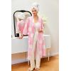 Ekouaer Robes for Women Long Waffle Knit Bathrobe Lightweight Kimono Robe Soft Shawl Collar Spa Robes with Pockets S-XXL(Light Pink Floral/Small Waffle)
