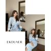 Ekouaer Robes for Women Long Waffle Knit Bathrobe Lightweight Kimono Robe Soft Shawl Collar Spa Robes with Pockets S-XXL(Sky Blue/Small Waffle)