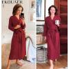 Ekouaer Robes for Women Long Waffle Knit Bathrobe Lightweight Kimono Robe Soft Shawl Collar Spa Robes with Pockets S-XXL(Wine Red/Big Waffle)