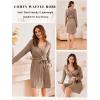 Ekouaer Robes for Women Waffle Knit Hooded Bathrobe Lightweight Robe Soft Knee Length Sleepwear with Pockets(Khaki)