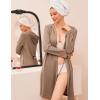 Ekouaer Robes for Women Waffle Knit Hooded Bathrobe Lightweight Robe Soft Knee Length Sleepwear with Pockets(Khaki)