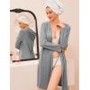 Ekouaer Robes for Women Waffle Knit Hooded Bathrobe Lightweight Robe Soft Knee Length Sleepwear with Pockets(Light Gray)