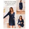 Ekouaer Robes for Women Waffle Knit Hooded Bathrobe Lightweight Robe Soft Knee Length Sleepwear with Pockets(Navy Blue)