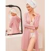 Ekouaer Robes for Women Waffle Knit Hooded Bathrobe Lightweight Robe Soft Knee Length Sleepwear with Pockets(Pink)