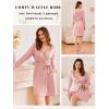 Ekouaer Robes for Women Waffle Knit Hooded Bathrobe Lightweight Robe Soft Knee Length Sleepwear with Pockets(Pink)