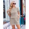 Ekouaer Rompers for Women Ribbed Knit Short Jumpsuit 2026 Summer Casual Vacation Outfits(Beige)