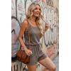 Ekouaer Rompers for Women Summer Casual 2026 Sleeveless Scoop Neck Ribbed Adjustable Shorts Jumpsuit with Pockets(Brown)