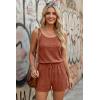 Ekouaer Rompers for Women Summer Casual 2026 Sleeveless Scoop Neck Ribbed Adjustable Shorts Jumpsuit with Pockets(Caramel Brown)