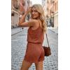 Ekouaer Rompers for Women Summer Casual 2026 Sleeveless Scoop Neck Ribbed Adjustable Shorts Jumpsuit with Pockets(Caramel Brown)