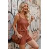 Ekouaer Rompers for Women Summer Casual 2026 Sleeveless Scoop Neck Ribbed Adjustable Shorts Jumpsuit with Pockets(Caramel Brown)