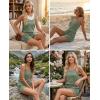 Ekouaer Rompers for Women Summer Casual 2026 Sleeveless Scoop Neck Ribbed Adjustable Shorts Jumpsuit with Pockets(Ice Green)
