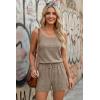 Ekouaer Rompers for Women Summer Casual 2026 Sleeveless Scoop Neck Ribbed Adjustable Shorts Jumpsuit with Pockets(Khaki)