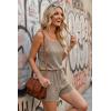 Ekouaer Rompers for Women Summer Casual 2026 Sleeveless Scoop Neck Ribbed Adjustable Shorts Jumpsuit with Pockets(Khaki)