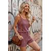 Ekouaer Rompers for Women Summer Casual 2026 Sleeveless Scoop Neck Ribbed Adjustable Shorts Jumpsuit with Pockets(Maroon)