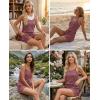 Ekouaer Rompers for Women Summer Casual 2026 Sleeveless Scoop Neck Ribbed Adjustable Shorts Jumpsuit with Pockets(Maroon)
