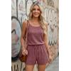 Ekouaer Rompers for Women Summer Casual 2026 Sleeveless Scoop Neck Ribbed Adjustable Shorts Jumpsuit with Pockets(Maroon)