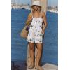 Ekouaer Rompers for Women Summer Casual Sleeveless Short Overalls Boho Spaghetti Strap Shorts Jumpsuit with Pockets(White Grey Floral)