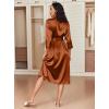 Ekouaer Silk Robes for Women Long Satin Bride Bridesmaid Wedding Party Robes Lightweight Sexy Sleepwear with Pockets(Brown)