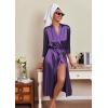 Ekouaer Silk Robes for Women Long Satin Bride Bridesmaid Wedding Party Robes Lightweight Sexy Sleepwear with Pockets(Deep Purple)
