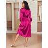 Ekouaer Silk Robes for Women Long Satin Bride Bridesmaid Wedding Party Robes Lightweight Sexy Sleepwear with Pockets(Hot Pink)
